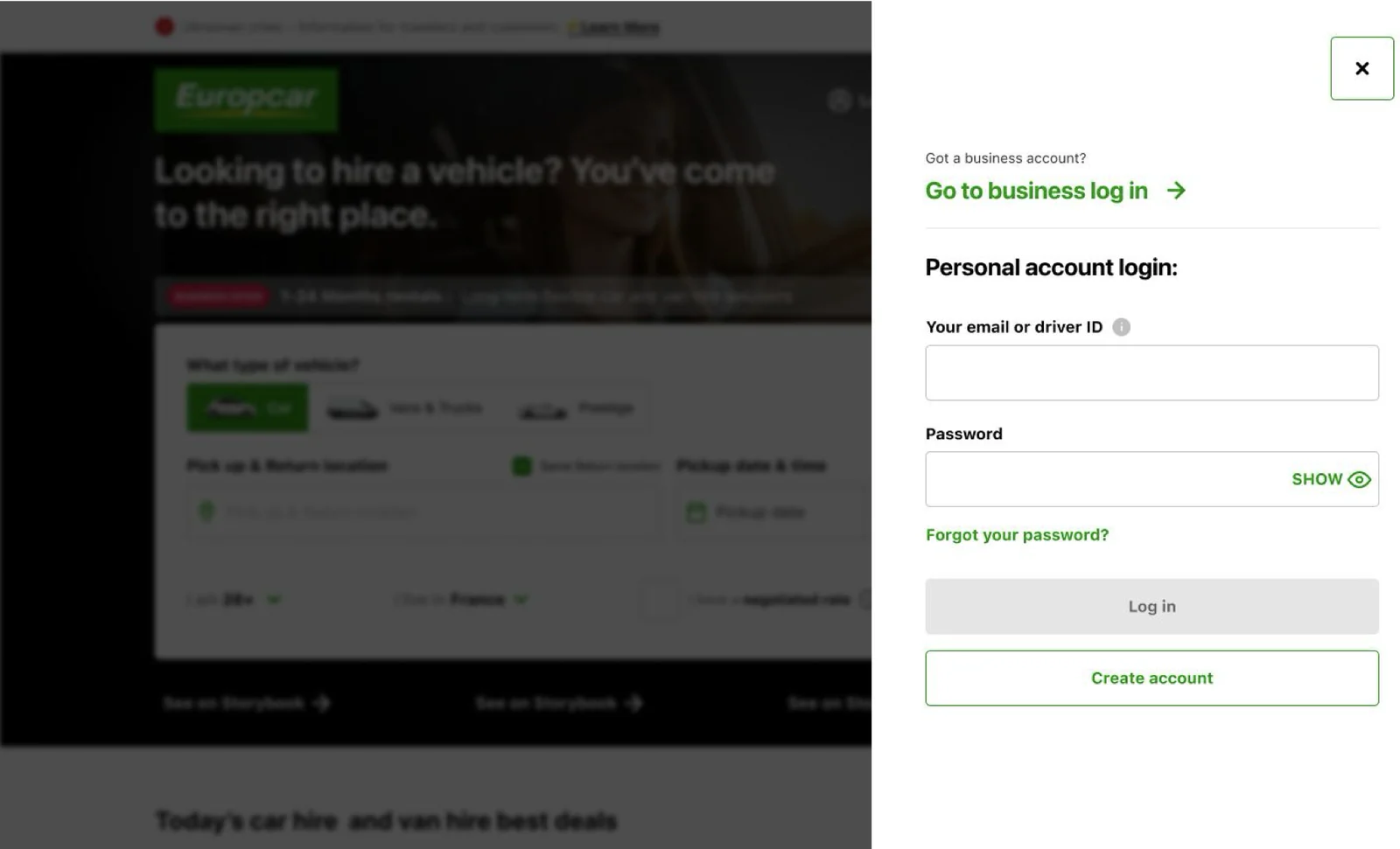Shipped fix: a prominent Go to business log in link above the personal account login form