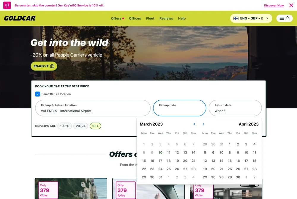 Booking widget — calendar opens
