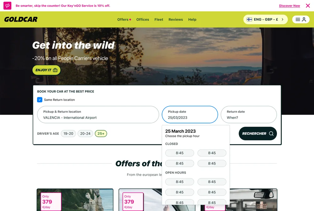 Booking widget — pickup time with opening hours