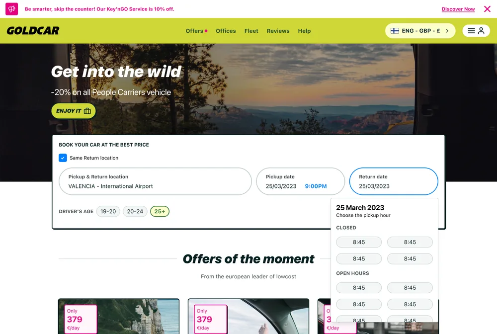 Booking widget — return time