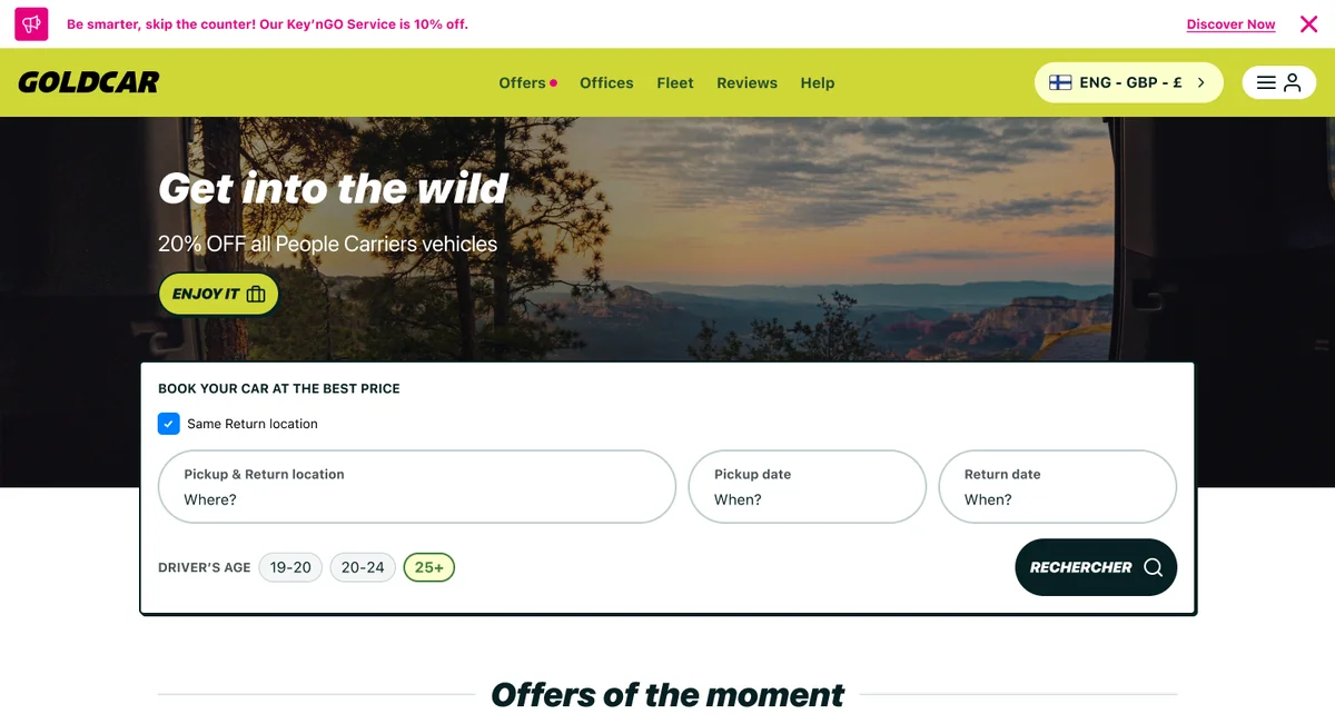 Hero and booking widget from the redesign
