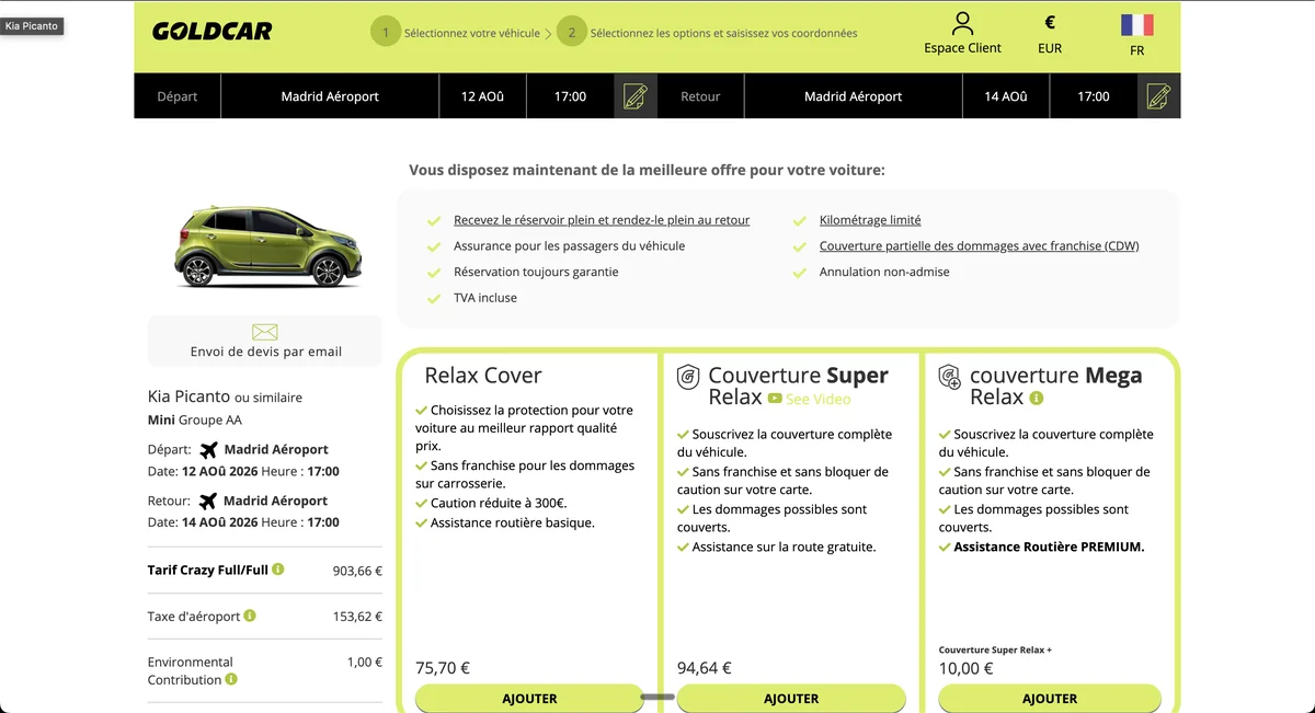 Goldcar's live Pay and Review step today