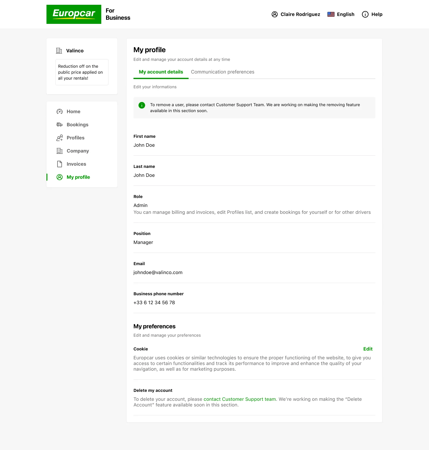 My profile — account details
