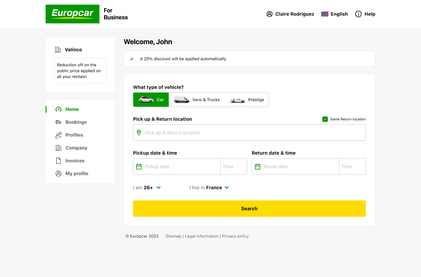 Home — search and book a car