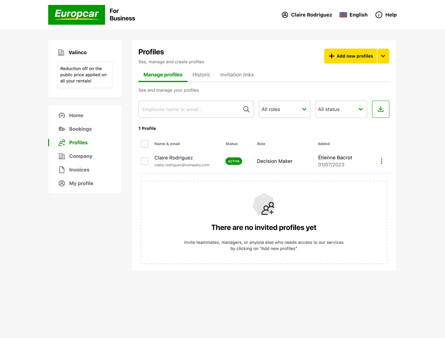 Profiles — invite and manage drivers
