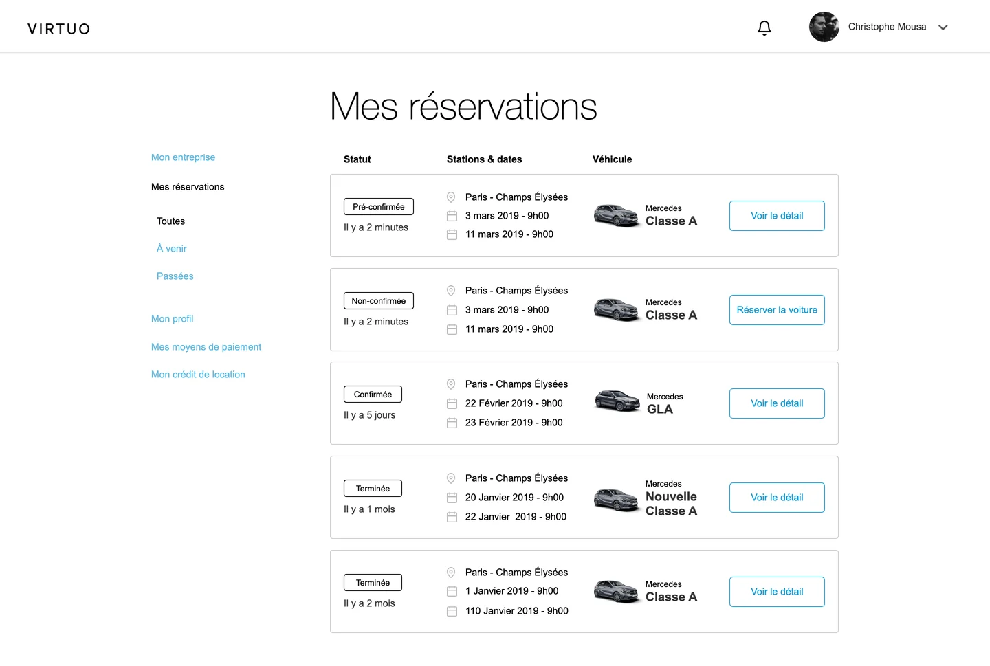 My bookings - every reservation and its status
