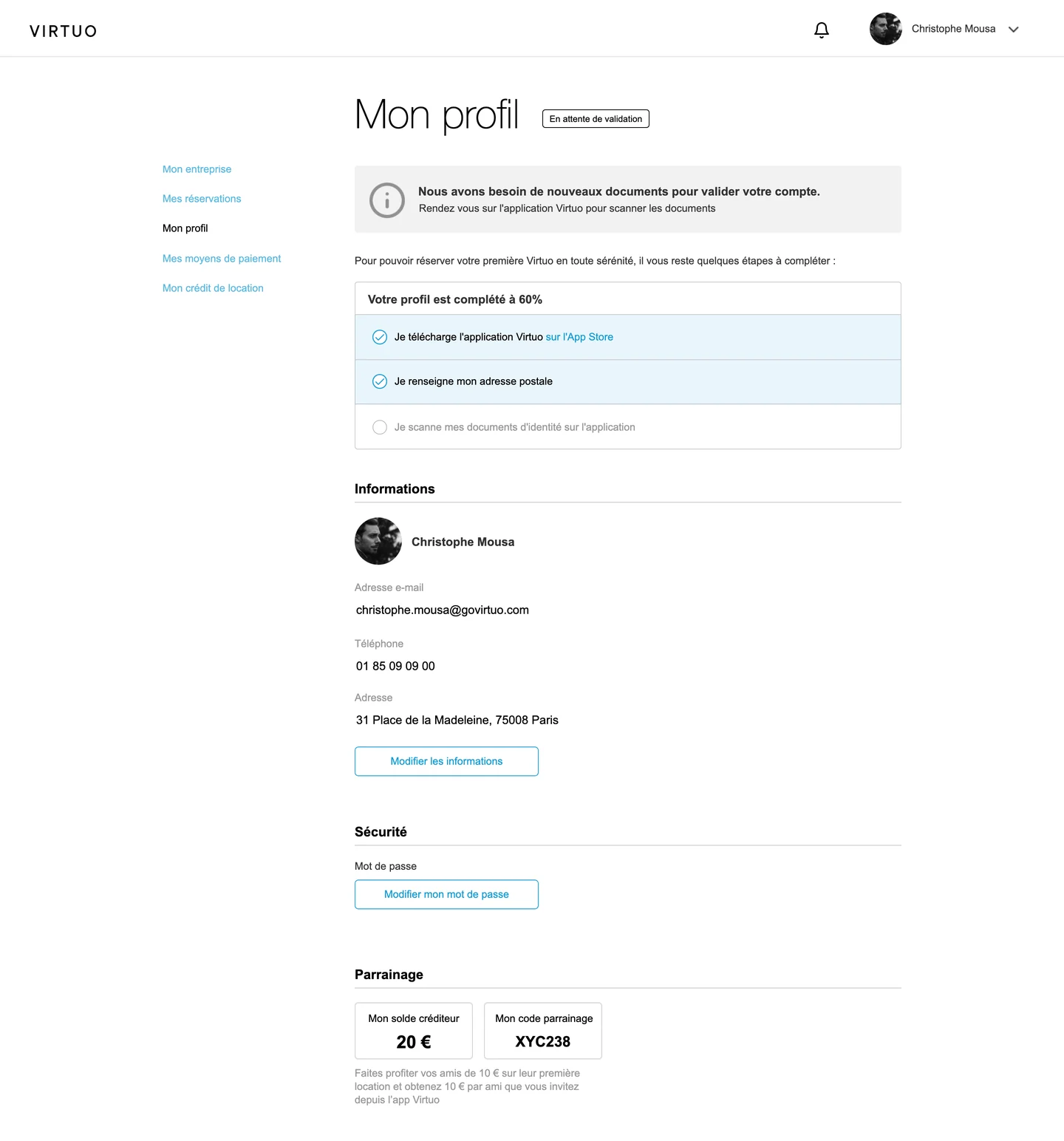 My profile - document checklist before the first rental
